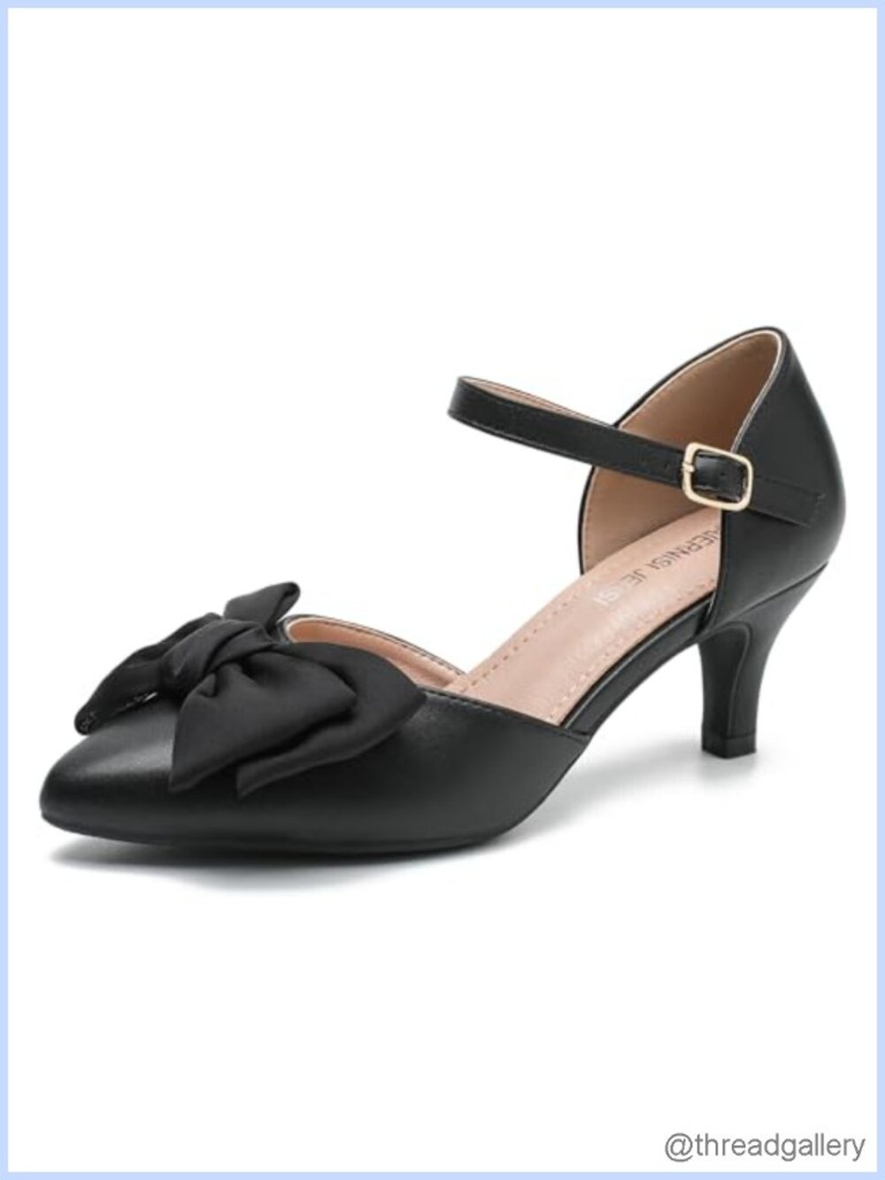 Kitten Heel Pumps Bow Ankle Strap Pointed Toe D'Orsay Heels